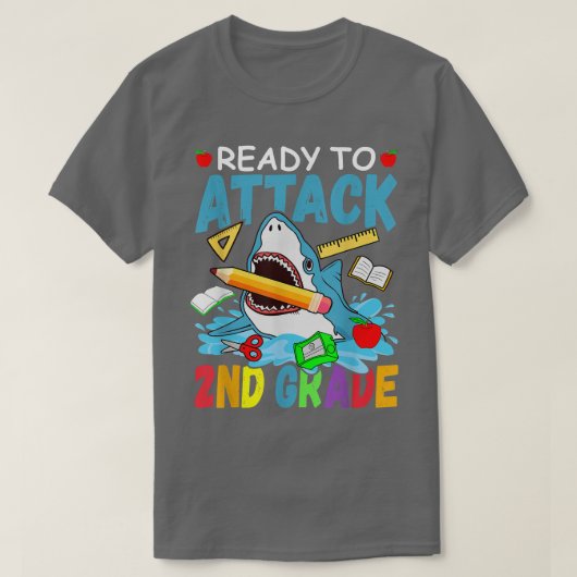 Ready To Attack 2nd Grade Back To School Shark Sec T-Shirt (Design vorne)