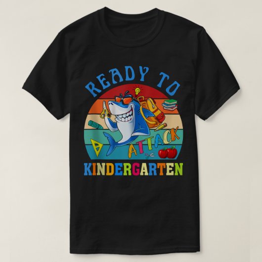 Ready To Attack Kindergarten Shark Back to School T-Shirt (Design vorne)