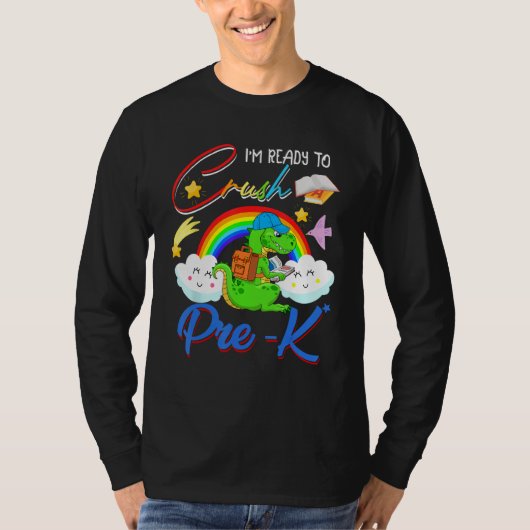 Ready To Crush Pre K Cute rex Reading Book Rainbow T-Shirt (Vorderseite)
