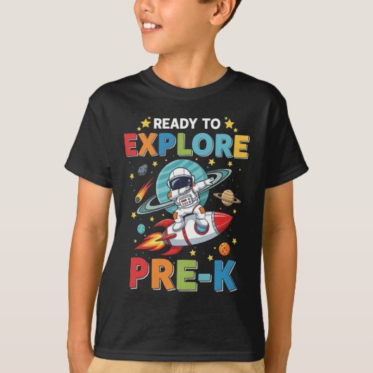 Ready to Explore Pre-K Funny Astronaut 1st Day T-Shirt (Vorderseite)