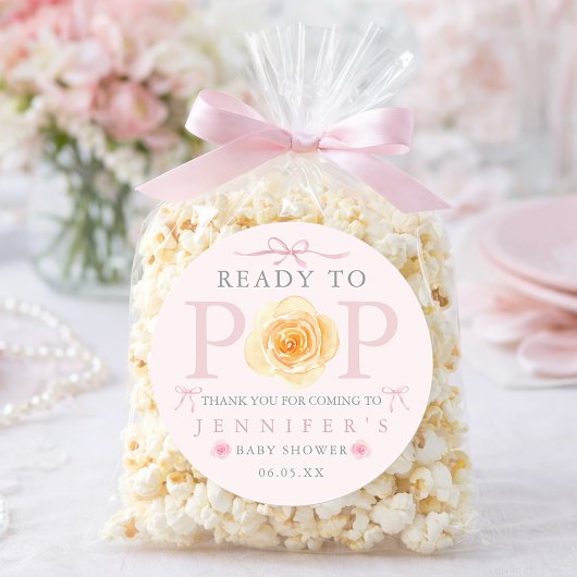 Ready to Pop Baby Shower Popcorn Bag  Runder Aufkleber