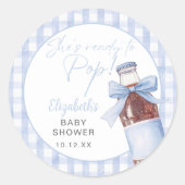 Ready To Pop Blue Bow Soda Bottle Baby Shower Runder Aufkleber (Vorderseite)