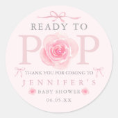 Ready to Pop Floral Bow Baby Shower Popcorn Bag  Runder Aufkleber (Vorderseite)
