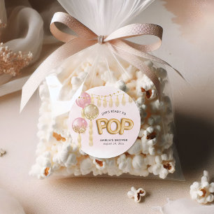 "Ready to Pop" Florale Baby-Shower-Ballons Runder Aufkleber