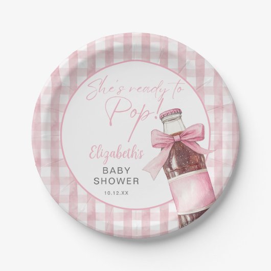 Ready To Pop Pink Bow Soda Bottle Baby Shower Pappteller (Vorderseite)