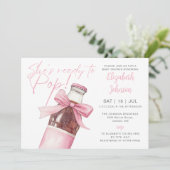 Ready To Pop Pink Soda Bottle QR Code Baby Shower Einladung (Stehend Vorderseite)