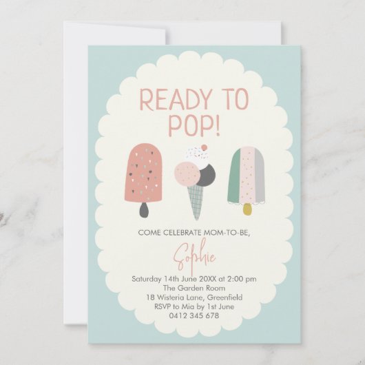 Ready to Pop Popsicle Baby Shower Invitation Mint Einladung (Vorderseite)