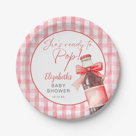 Ready To Pop Red Bow Soda Bottle Baby Shower Pappteller (Vorderseite)