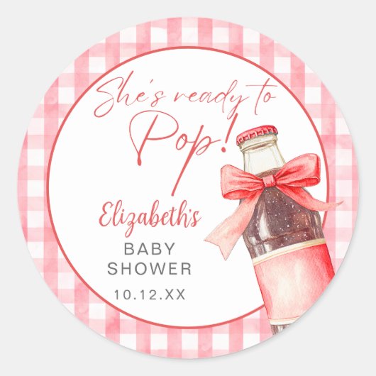 Ready To Pop Red Bow Soda Bottle Baby Shower Runder Aufkleber (Vorderseite)