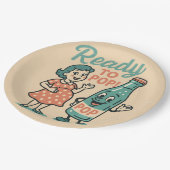 Ready to Pop Retro 1950s Maternity Baby Shower  Pappteller (Schrägansicht)