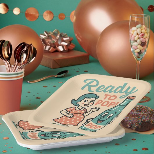 Ready to Pop Retro 1950s Maternity Baby Shower  Pappteller (Multi)