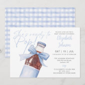 Ready To Pop Soda Bottle Blue Bow Baby Shower Einladung (Vorne/Hinten)