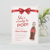 Ready to Pop Soda Red Bow Baby Shower Einladung (Stehend Vorderseite)