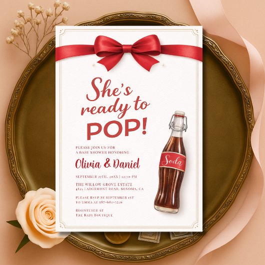Ready to Pop Soda Red Bow Couples Baby Shower Einladung