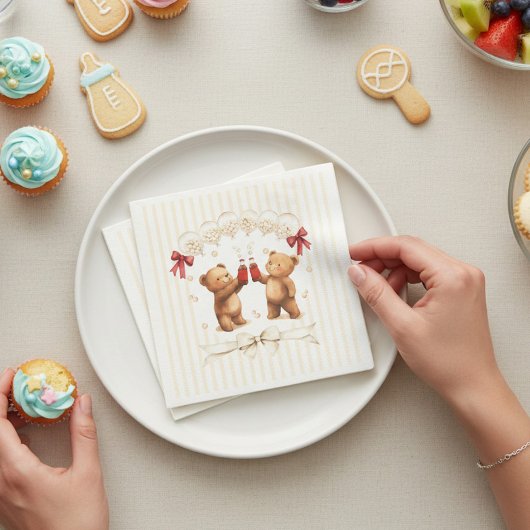 Ready to Pop Teddy Bears Baby Shower Napkins Serviette