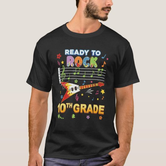 Ready To Rock 10th Grade Guitar Music Back To Scho T-Shirt (Vorderseite)