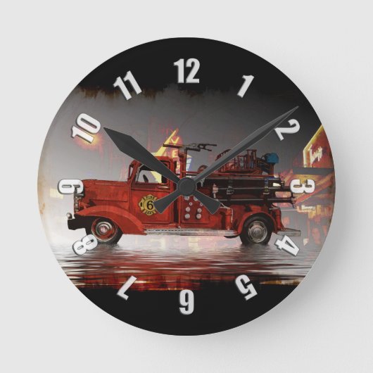 Ready to Roll in Vegas - Fire Truck   Round Clock Runde Wanduhr (Vorderseite)