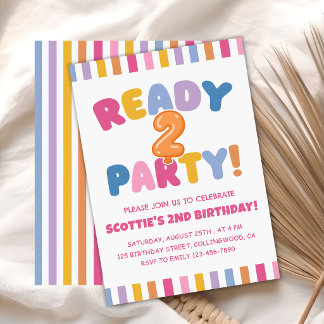 Ready Two Party Colorful 2nd Birthday Einladung