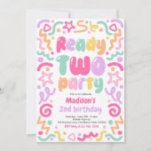 Ready Two Party Confetti Balloon 2nd Birthday Einladung (Vorderseite)