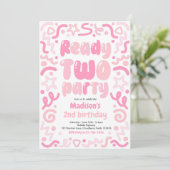 Ready Two Party Confetti Balloon 2nd Birthday  Einladung (Stehend Vorderseite)