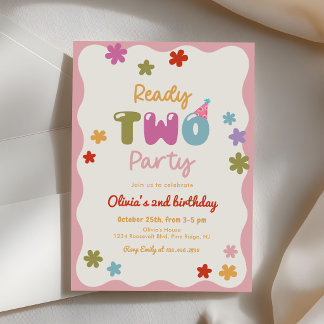 Ready Two Party Daisy Colorful 2nd Birthday Einladung