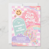 Ready Two Party Groovy Rainbow Disco 2nd Birthday  Einladung (Vorderseite)