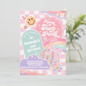 Ready Two Party Groovy Rainbow Disco 2nd Birthday  Einladung (Stehend Vorderseite)