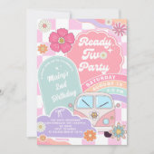 Ready Two Party Rainbow Daisy 2nd Birthday Einladung (Vorderseite)