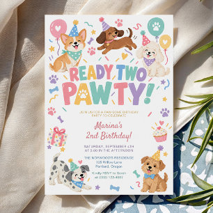 Ready Two Pawty Welpen-Hund-Thema 2. Geburtstagsfe Einladung