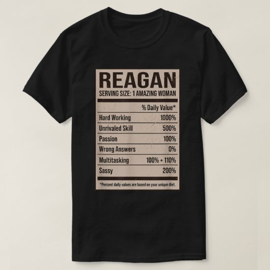 Reagan Nutrition Fakten Name Nickname Alias Titel T-Shirt (Design vorne)