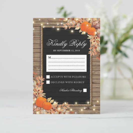 Reaktion auf den Herbst in Rustikal | Pumpkin Wedd RSVP Karte (Stehend Vorderseite)