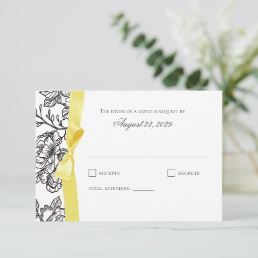 Reaktion auf die französische Toile-Yellow-Bow RSVP Karte (Stehend Vorderseite)