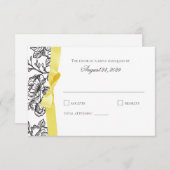 Reaktion auf die französische Toile-Yellow-Bow RSVP Karte (Vorne/Hinten)