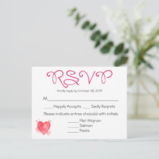Reaktion auf Hochzeitsfeiern mit roten und rosa UA Einladungspostkarte (Stehend Vorderseite)