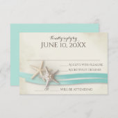 Reaktion von Sand und Starfish Aqua RSVP Karte (Vorne/Hinten)