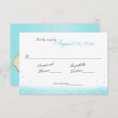 Reaktion von Sparkle Beach Aqua und Gold Muscheln RSVP Karte (Vorne/Hinten)