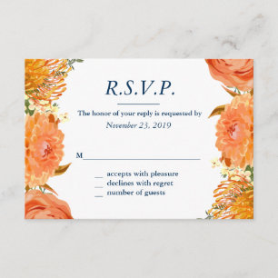 Reaktionskarte für Navy und Orange Floral RSVP Karte