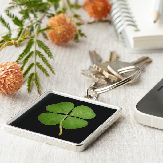 Real 4 Leaf Klee Kleeblatt Schwarz Schlüsselanhänger (Seite)