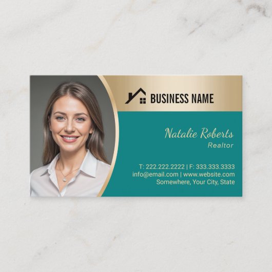 Real Anwesen Agent Aquamarin & Gold Realtor Foto Visitenkarte (Vorderseite)