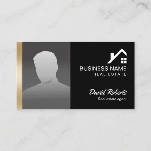Real Anwesen Agent Beruflich Black & Gold Foto Visitenkarte (Vorderseite)