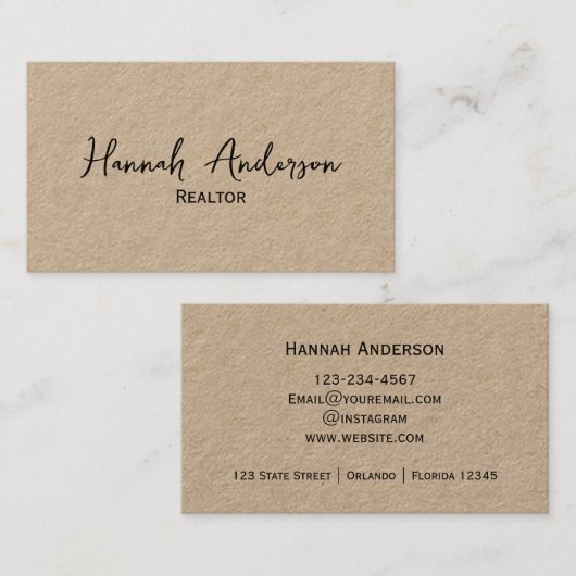 Real Anwesen Agent Beruflich Einfaches Skript Visitenkarte (Vorne/Hinten)