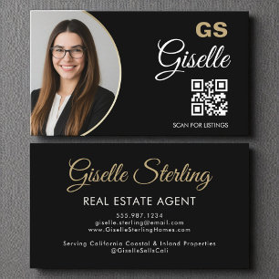 Real Anwesen Agent Black Gold Foto QR-Code Visitenkarte