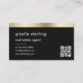 Real Anwesen Agent Black QR Code Gold Fossil Visitenkarte (Rückseite)
