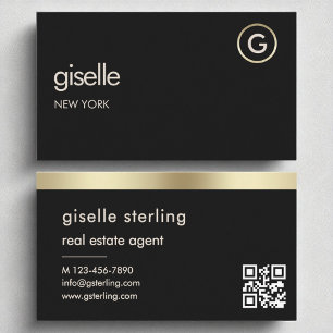 Real Anwesen Agent Black QR Code Gold Fossil Visitenkarte