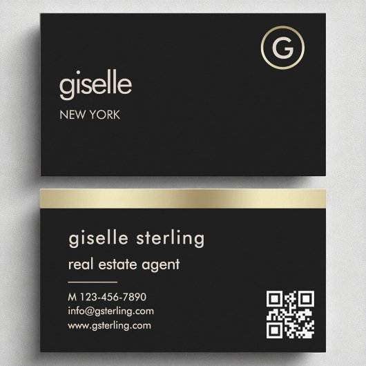 Real Anwesen Agent Black QR Code Gold Fossil Visitenkarte