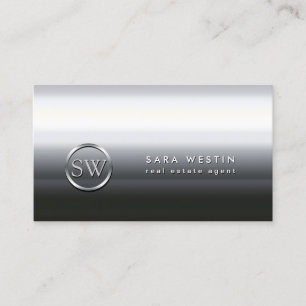 Real Anwesen Agent Chrome Monogram Business Card Visitenkarte