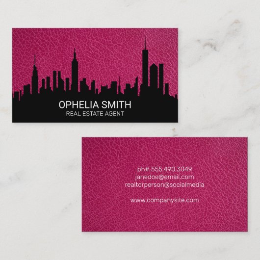 Real Anwesen Agent City | Rosa Leder Visitenkarte (Vorne/Hinten)