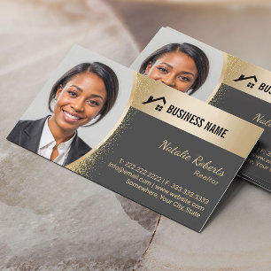 Real Anwesen Agent Custom Logo Gold Realtor Foto Visitenkarte