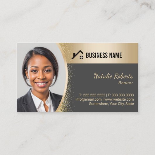 Real Anwesen Agent Custom Logo Gold Realtor Foto Visitenkarte (Vorderseite)