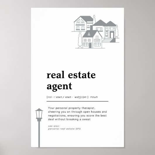 Real Anwesen Agent Funny Definition Wanddekor Poster (Vorne)